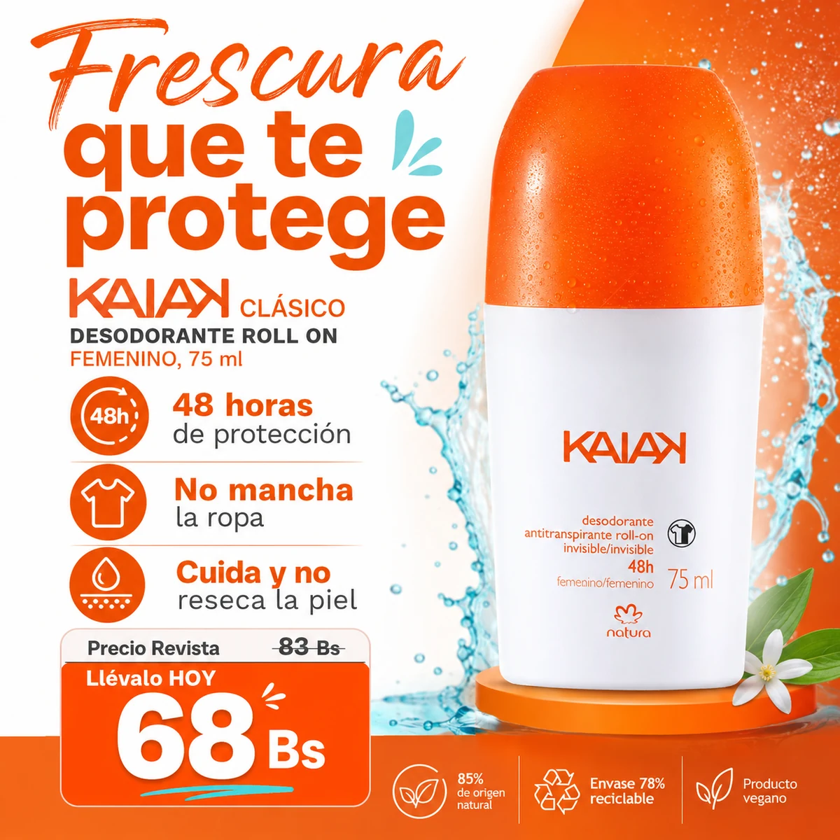 Kaiak Clásico desodorante roll on femenino 75 ml