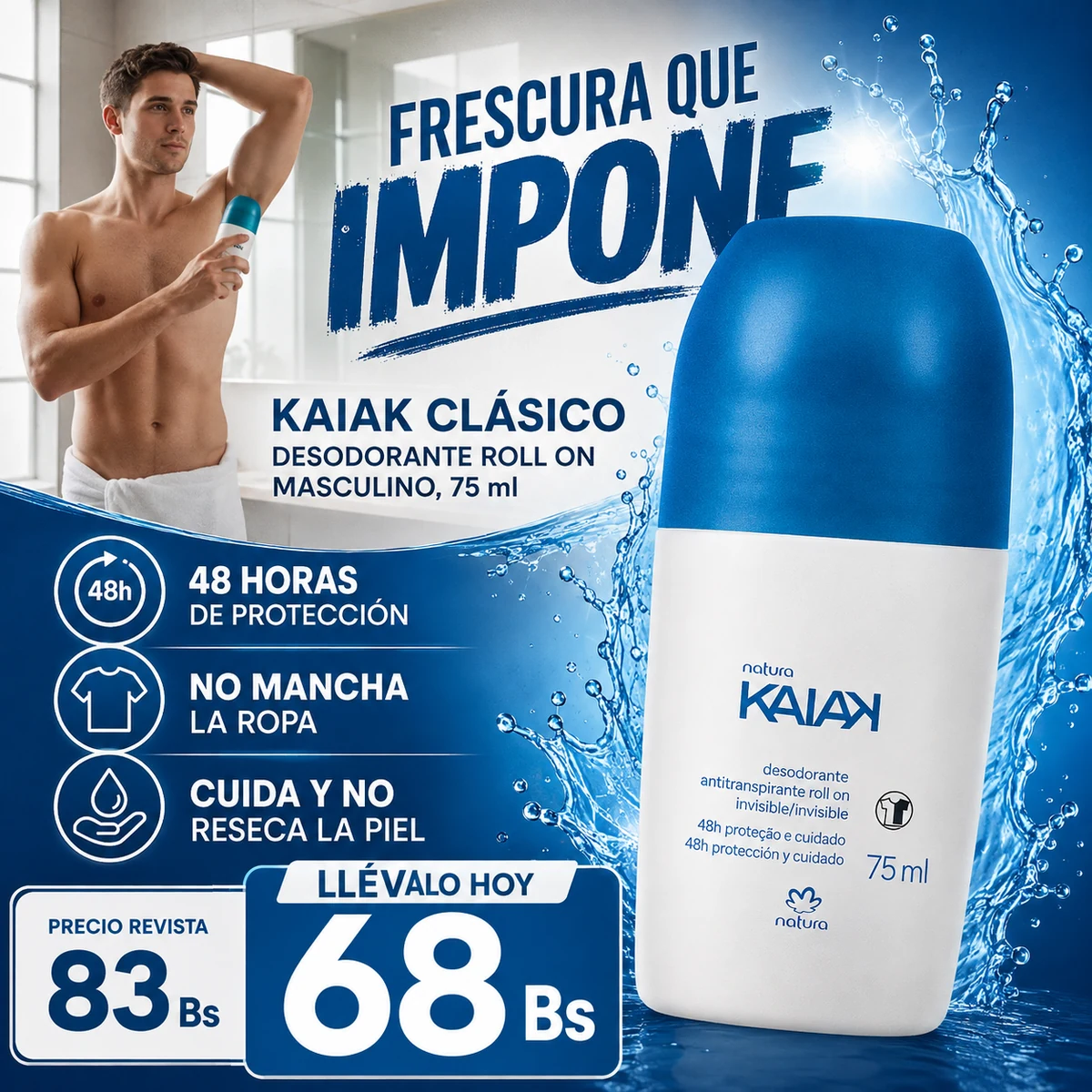 Kaiak Clásico desodorante roll on masculino 75 ml